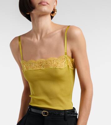 Lace-trimmed ribbed-knit silk camisole | Saint Laurent
