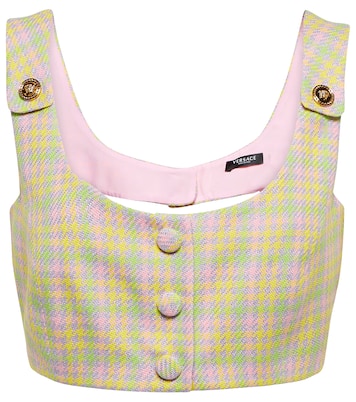 Top raccourci Medusa en tweed à carreaux | Versace