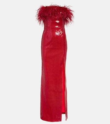 Nika sequined feather-trimmed gown | Rebecca Vallance