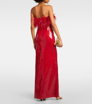 Nika sequined feather-trimmed gown | Rebecca Vallance