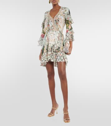 Ruffled floral silk crêpe wrap dress | Camilla