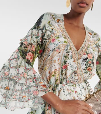 Ruffled floral silk crêpe wrap dress | Camilla