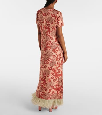 Maxikleid Swing aus Seiden-Twill mit Federn | La DoubleJ
