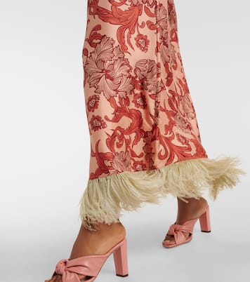 Maxikleid Swing aus Seiden-Twill mit Federn | La DoubleJ