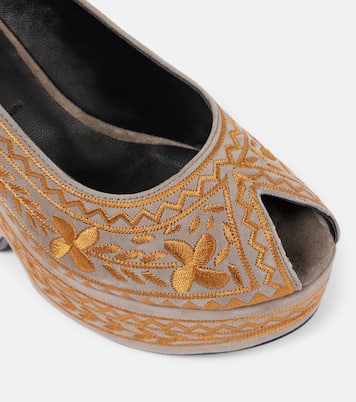 Dylya 110 embroidered suede wedge sandals | Clergerie