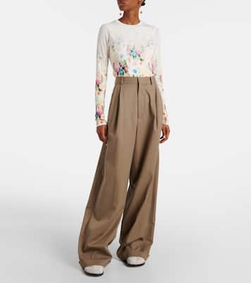 Pantaloni a gamba larga in gabardine di cotone e seta | Loewe