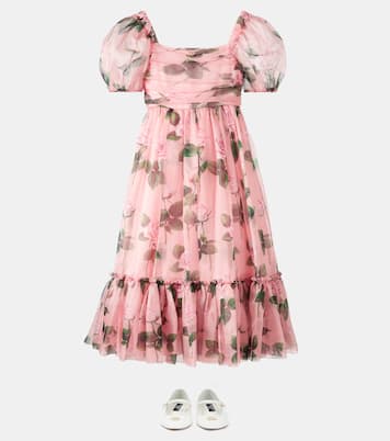 Robe DG en soie mélangée à fleurs | Dolce&Gabbana Kids