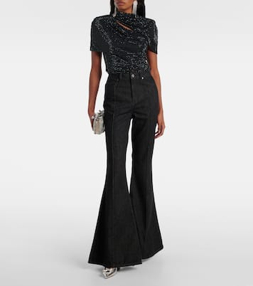 Draped embellished mesh top | Self-Portrait