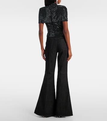 Draped embellished mesh top | Self-Portrait