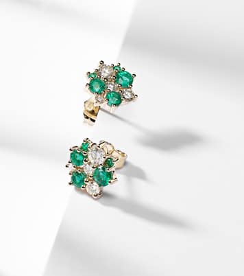 Cocktail 14kt gold earrings with emeralds and diamonds | Sydney Evan