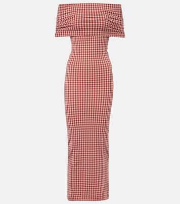 Checked off-shoulder midi dress | Alaïa