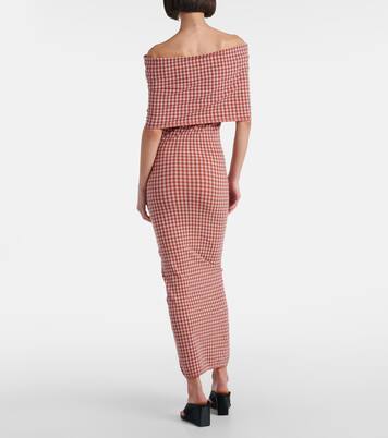 Checked off-shoulder midi dress | Alaïa
