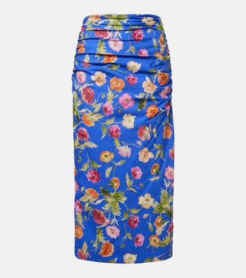 Floral ruched cotton-blend midi skirt | Carolina Herrera
