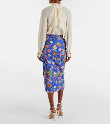 Floral ruched cotton-blend midi skirt | Carolina Herrera