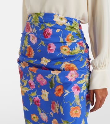 Floral ruched cotton-blend midi skirt | Carolina Herrera