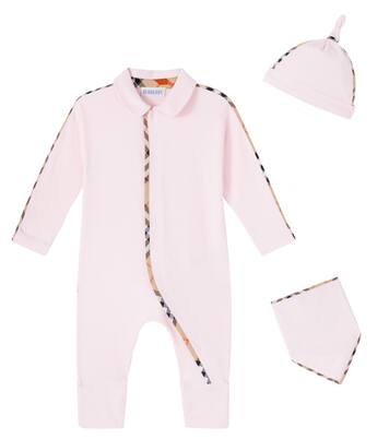 Baby cotton-blend beanie, bib, and onesie set | Burberry Kids
