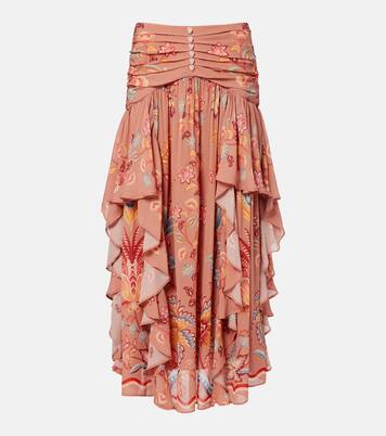 花卉蕾丝边饰荷叶边加长半身裙 | Farm Rio