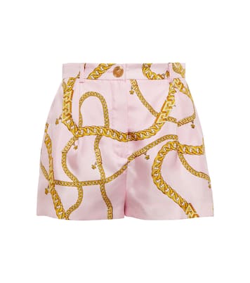 Shorts in seta con stampa Chain | Versace