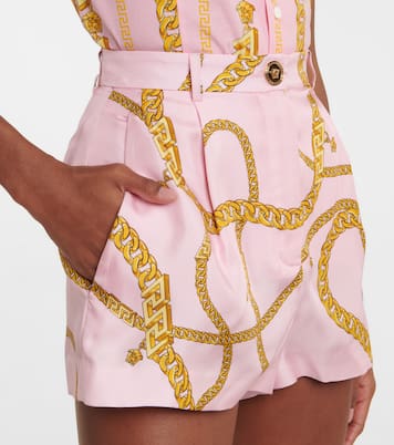 Shorts in seta con stampa Chain | Versace