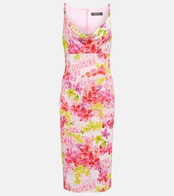 Logo floral crêpe midi dress | Versace