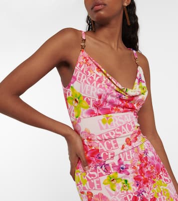 Logo floral crêpe midi dress | Versace
