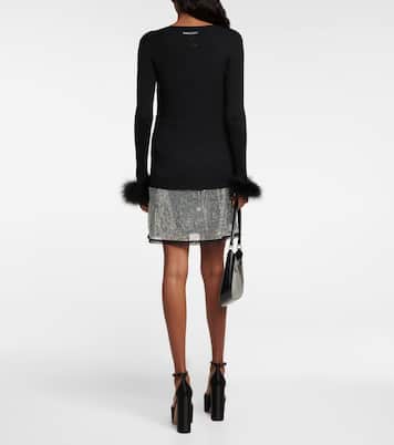 Cardigan en soie à plumes | Prada