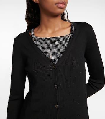 Cardigan en soie à plumes | Prada