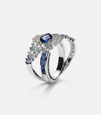 Anello Scatter Orbit in oro bianco 18kt con zaffiri e diamanti | Ananya