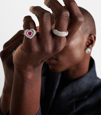 Anello per mignolo Manaal 2.0 in oro bianco 18kt con rubino e diamanti | Kamyen