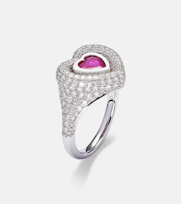Anello per mignolo Manaal 2.0 in oro bianco 18kt con rubino e diamanti | Kamyen