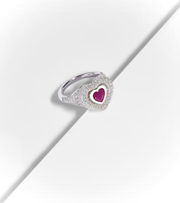 Anello per mignolo Manaal 2.0 in oro bianco 18kt con rubino e diamanti | Kamyen