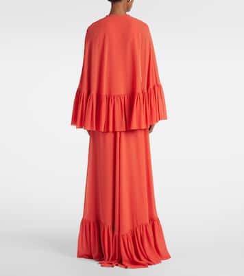 Vestido largo de georgette de seda con capa | Valentino