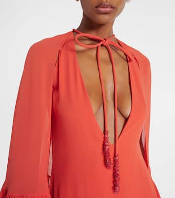 Vestido largo de georgette de seda con capa | Valentino