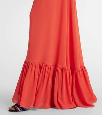 Vestido largo de georgette de seda con capa | Valentino