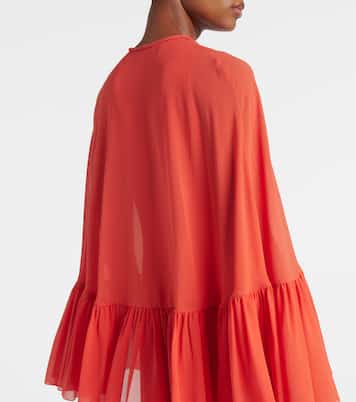 Vestido largo de georgette de seda con capa | Valentino