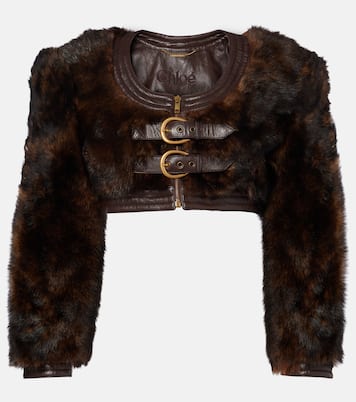 Leather-trimmed cropped shearling jacket | Chloé