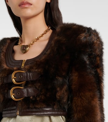 Leather-trimmed cropped shearling jacket | Chloé
