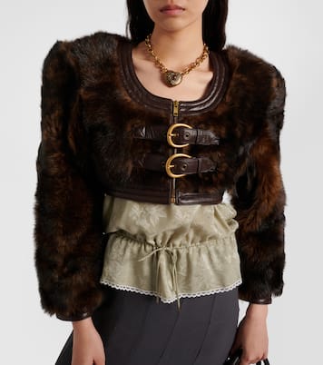 Leather-trimmed cropped shearling jacket | Chloé