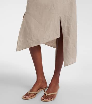 Gonna midi asimmetrica in lino con applicazioni floreali | Coperni