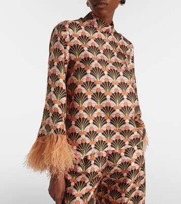 Make An Exit feather-trimmed silk twill top | La DoubleJ
