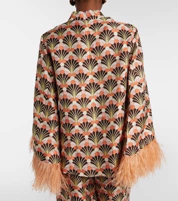 Make An Exit feather-trimmed silk twill top | La DoubleJ