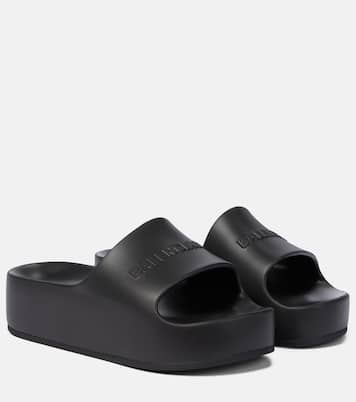 Mules à plateforme en caoutchouc à logo | Balenciaga