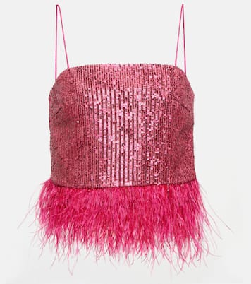 Missing Hours sequined feather-trimmed crop top | Rebecca Vallance