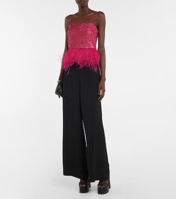 Missing Hours sequined feather-trimmed crop top | Rebecca Vallance