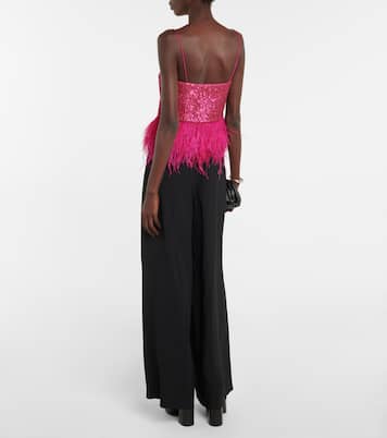 Missing Hours sequined feather-trimmed crop top | Rebecca Vallance