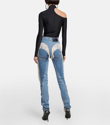 Spiral tassel-trimmed skinny jeans | Mugler