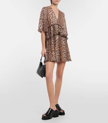 Leopard-print georgette minidress  | Ganni