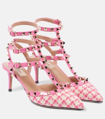 Rockstud 65 bouclé-trimmed leather pumps | Valentino Garavani