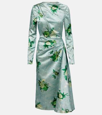 Draped floral satin midi dress | Erdem