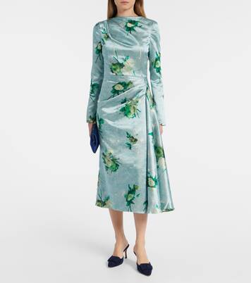 Draped floral satin midi dress | Erdem